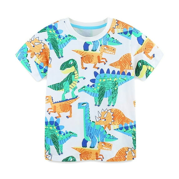 Sentuca Boys Shirts Size 7, Cotton Casual Cute Graphic Tees Crew Neck Short Sleeve T-Shirts for Kids Clothes