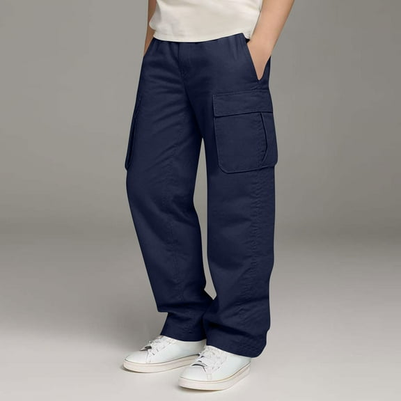 Sentuca Boys Cargo Pants with Pockets Baggy Straigh Leg Sweatpants Elastic Waist School Uniform Pants for Kids Clothes