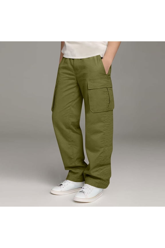 Boys Cargo Pants with Pockets Baggy Straigh Leg Sweatpants Elastic Waist School Uniform Pants for Toddler Clothes