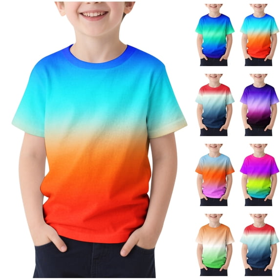 Sentuca Boys Clothes Short Sleeve Graphic Tees Summer Crew Neck Gradient T Shirts for Kids Size 7