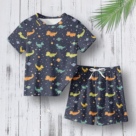 LIBRCLO Boys Clothes Size 4 Years Casual Pajama Sets Loungewear Dinosaur Graphic T Shirts and Shorts Outfits Toddler Clothes