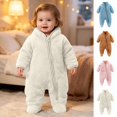thumbnail image 1 of Sentuca Boys Girls Baby Romper, Cute Solid Color Warm Fleece Jumpsuit Long Sleeve Zipper Bodysuit White Size 3M, 1 of 9
