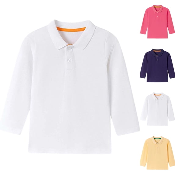 Sentuca Boys Girls Cotton Polo Shirt Long Sleeve Collared Uniform Tops Back to School Casual Toddler Shirts Size 2-3Y White