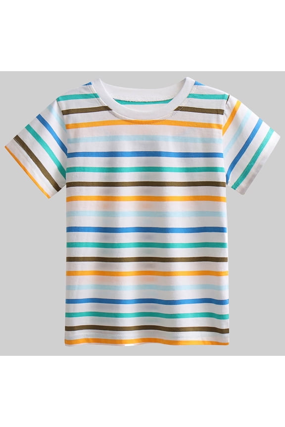 Boys Girls T Shirts Short Sleeve Stripe Graphic Tees Crewneck Pullover Shirts for Kids Clothes Size 5 Years