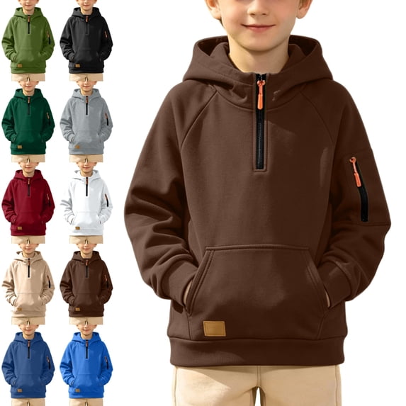 Sentuca Boys Hoodies Fleece Quarter Zip Athletic Sweatshirts with Pockets Long Sleeve Fall Winter Casual Warm Kids Hooded Tops Size 4Y