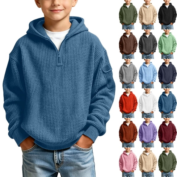 Sentuca Boys Hoodies Quarter Zip Waffle Knit Hooded Sweatshirts Long Sleeve Fashion Casual School Kids Clothes Size 3-4Y Navy