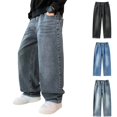 thumbnail image 1 of Sentuca Boys Jeans Baggy Straight Leg Elastic Waist Denim Pants with Pockets Loose Streetwear Wide Leg Kids Trousers Size 7-8Y, 1 of 7