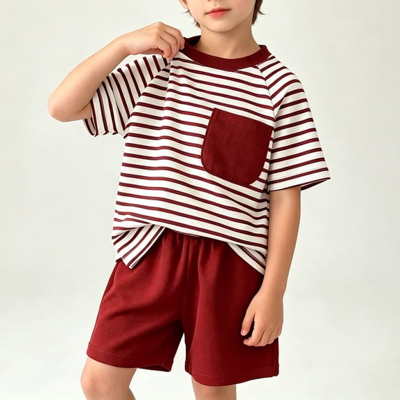 Sentuca Boys Outfit Sets Short Sleeve T Shirts Striped and Shorts Summer Outfits Kids Clothes Size 9-10Years