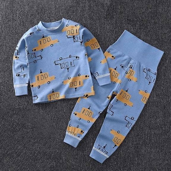 Sentuca Boys Pajamas Car Graphic Shirts Long Sleeve and Pants Loungewear Outfits Sets, Cotton, Kids Clothes