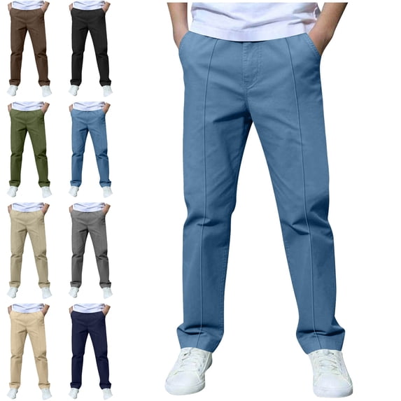 Sentuca Boys School Uniform Pants Elastic Waisted Straight Leg Chino Pant Casual Solid Color Kids Trousers Size 3-4Y Army Green
