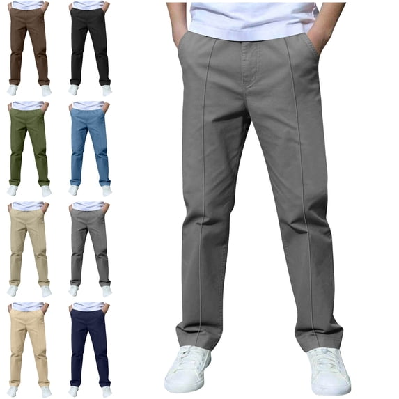 Sentuca Boys School Uniform Pants Elastic Waisted Straight Leg Chino Pant Casual Solid Color Tween Trousers Size 12-14Y Army Green