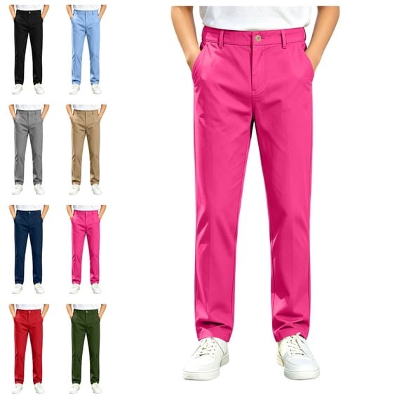 Sentuca Boys School Uniform Pants, Straight Chino Pants with Pockets Classic Flat Front Casual Back to School Kids Trousers Size 9-10Y Black
