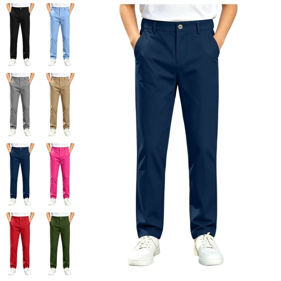 Sentuca Boys School Uniform Pants, Straight Chino Pants with Pockets Classic Flat Front Casual Back to School Teen Trousers Size 14-15Y Black