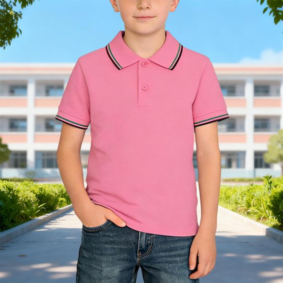 Sentuca Boys Short Sleeve Shirts School Uniform T Shirts Short Sleeve Lapel Button Tops for Kids Clothes Size 2-3 Years
