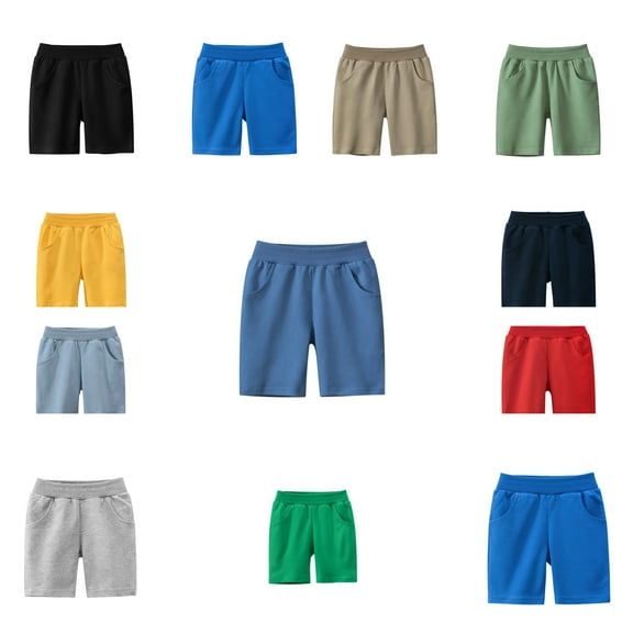Sentuca Boys Shorts Size 8, Cotton Solid Color Casual Shorts Elastic Waist with Pockets for Summer Kids Girls Clothes