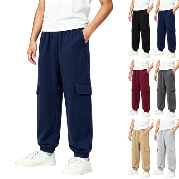 Sentuca Boys Sweatpants, Soft Cotton Elastic Waist Jogger Cargo Pants with Pockets Casual Sports Fashion Kids Trouser Size 3-4Y