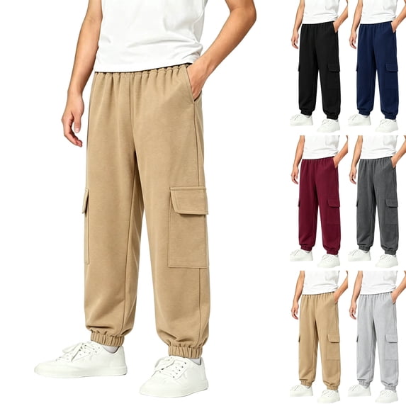 Sentuca Boys Sweatpants, Soft Cotton Elastic Waist Jogger Cargo Pants with Pockets Casual Sports Fashion Kids Trouser Size 3-4Y