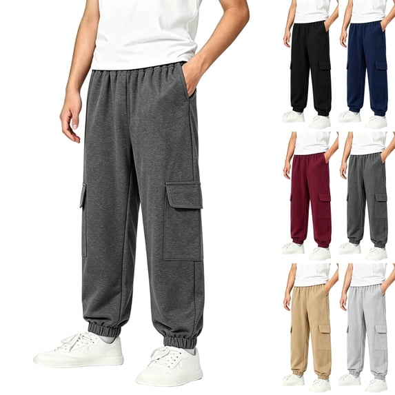 Sentuca Boys Sweatpants, Soft Cotton Elastic Waist Jogger Cargo Pants with Pockets Casual Sports Fashion Kids Trouser Size 9-10Y