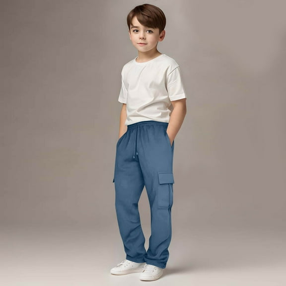 Sentuca Boys Sweatpants with Pockets Straigh Leg Baggy Cargo Sweatpants Solid Color Casual Sweat Pants for Kids Clothes