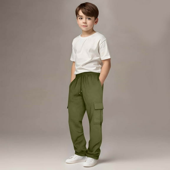 Sentuca Boys Sweatpants with Pockets Straigh Leg Baggy Cargo Sweatpants Solid Color Casual Sweat Pants for Kids Clothes