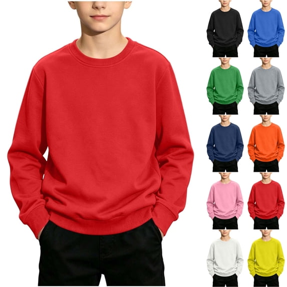 Sentuca Boys Sweatshirts, Crewneck Solid Color Lightweight Pullover Tops Long Sleeve Thin Casual Fashion Tween Clothes Size 12-13Y,Red