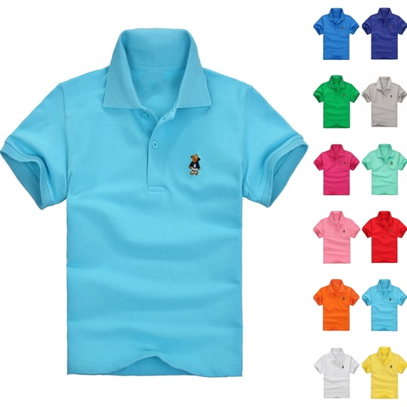 Sentuca Boys T Shirts Solid Color Casual Tees Button Lapel Short Sleeve Tops for Kids Clothes Size 8