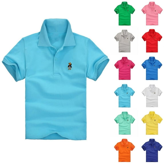 Sentuca Boys T Shirts Button Lapel Short Sleeve Shirts Solid Color Casual Tees for Toddler Clothes Size 4