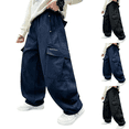thumbnail image 1 of Sentuca Cargo Pants for Boys Baggy Wide Leg Pants with Pockets Casual Loose Fit Elastic Waist Kids Trousers Size 7Y, Navy, 1 of 8