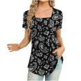 thumbnail image 1 of Sentuca Casual Going Out Tops for Women Print Short Sleeve Square Neck Soft Tops, 1 of 5