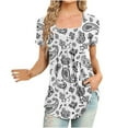 thumbnail image 1 of Sentuca Casual Tops for Women Print Square Neck Short Sleeve Soft Tops, 1 of 5