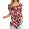 thumbnail image 1 of Sentuca Casual Tops for Women Short Sleeve Square Neck Print Soft Tops, 1 of 5