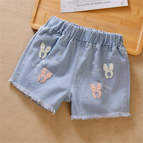 Sentuca Girls Denim Shorts Casual Cute Jeans Shorts with Pockets for Kids Girl Clothes Size 5 Years