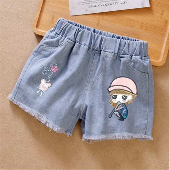 Sentuca Girls Denim Shorts Casual Cute Jeans Shorts with Pockets for Kids Girl Clothes Size 6 Years