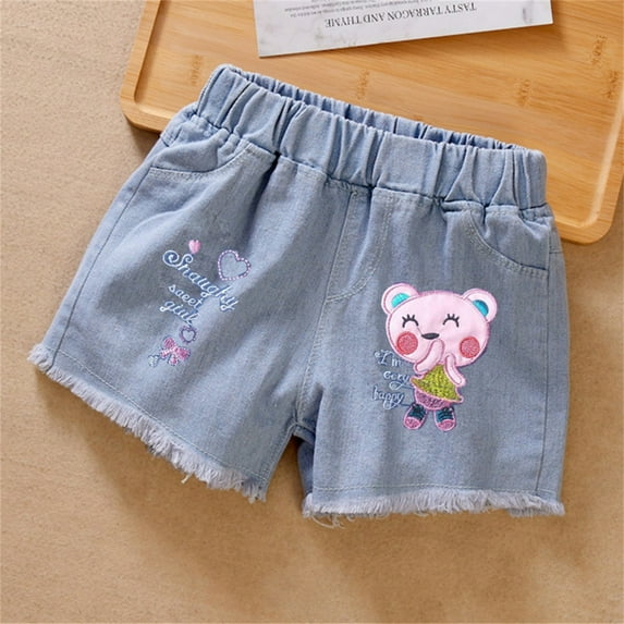 Sentuca Girls Denim Shorts Casual Cute Jeans Shorts with Pockets for Kids Girl Clothes Size 9 Years