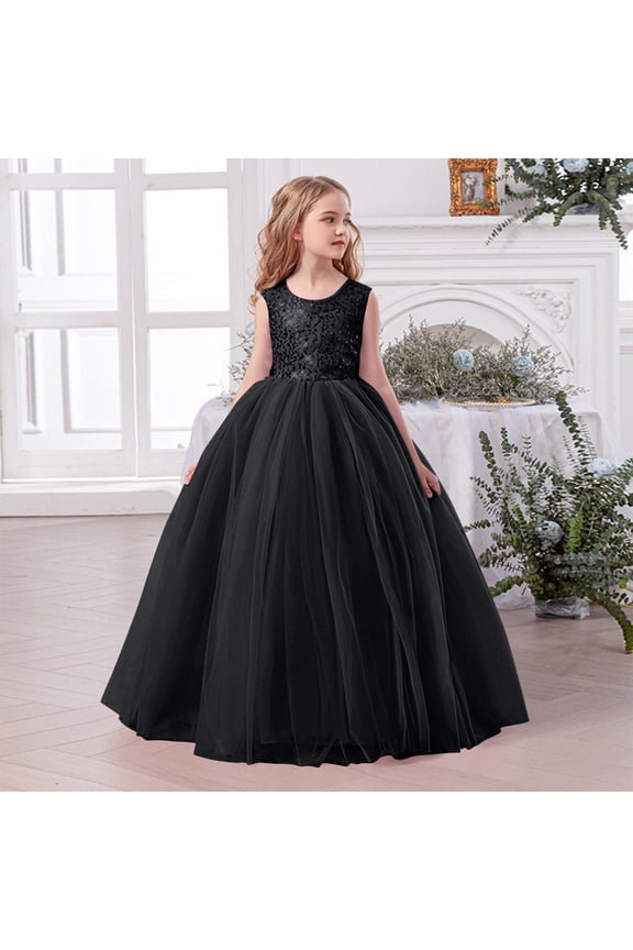 Flower Girl Dress for Wedding Lace First Communion Formal Dresses Kids Birthday Party Pageant Ball Gown Size 9-10Years