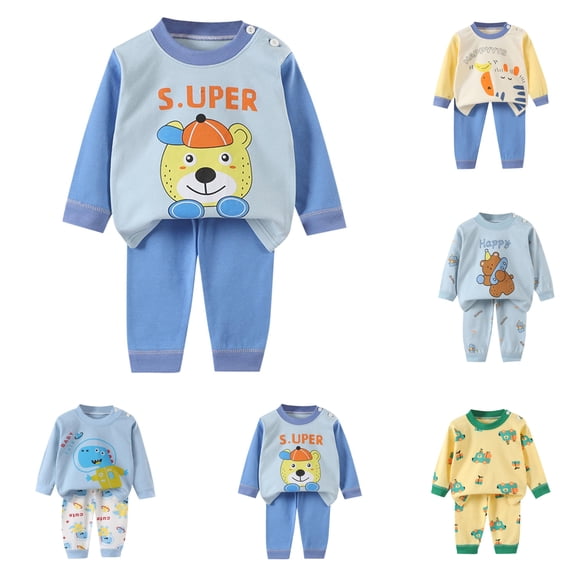 Sentuca Girls Boys Outfit Sets Size 7Y Print Long Sleeve Print Tops and Pants Fall Winter Warm Cute Kids Two Piece Sets Dark Blue