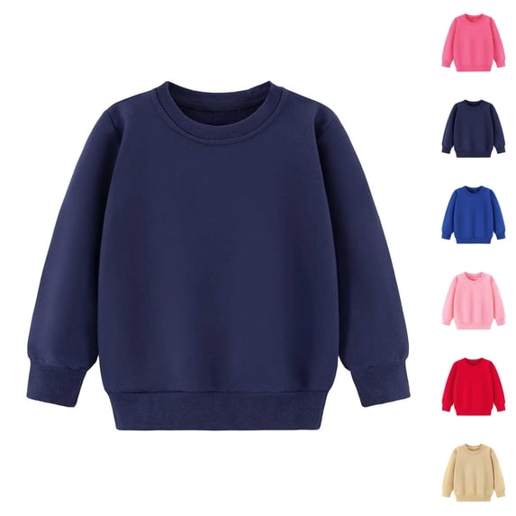 Sentuca Girls Boys Sweatshirts Solid Color Cotton Pullover Tops Crewneck Long Sleeve Kids Clothes Size 3-4 Years,Navy