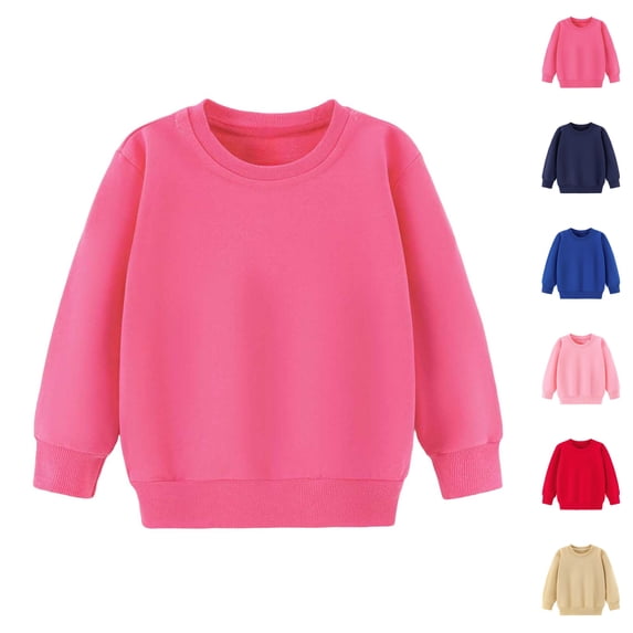 Sentuca Girls Boys Sweatshirts Solid Color Cotton Pullover Tops Crewneck Long Sleeve Kids Clothes Size 5-6 Years,Hot Pink