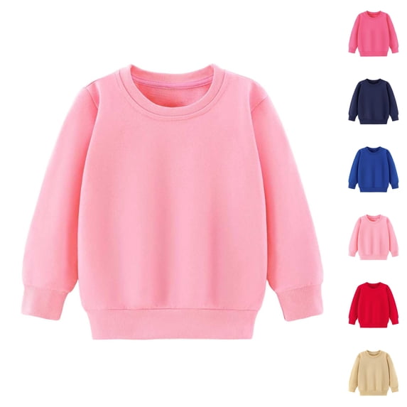 Sentuca Girls Boys Sweatshirts Solid Color Cotton Pullover Tops Crewneck Long Sleeve Toddler Clothes Size 1-2 Years,Pink