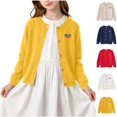 thumbnail image 1 of Sentuca Girls Cardigan Sweater, Long Sleeve Button Down Crewneck Sweater Kids Solid Embroidery Coat Size 9-10Y Yellow, 1 of 7