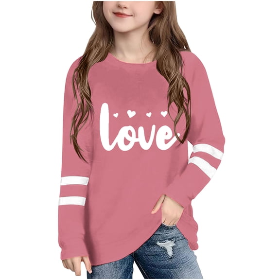 Sentuca Girls Love Shirts, Valentines Long Sleeve Soft Feel Shirts, Cute Playful Graphic Tees Size 13 Years