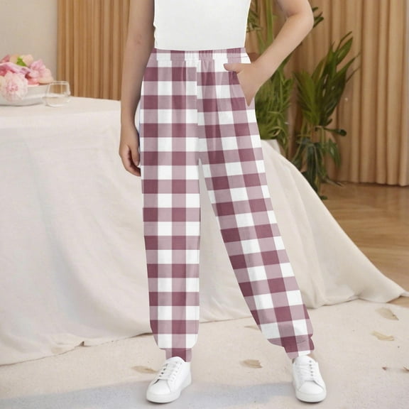 Sentuca Girls Pajama Pants with Pockets Casual Plaid Pants Loungewear Sleepwear for Kids Boys Clothes
