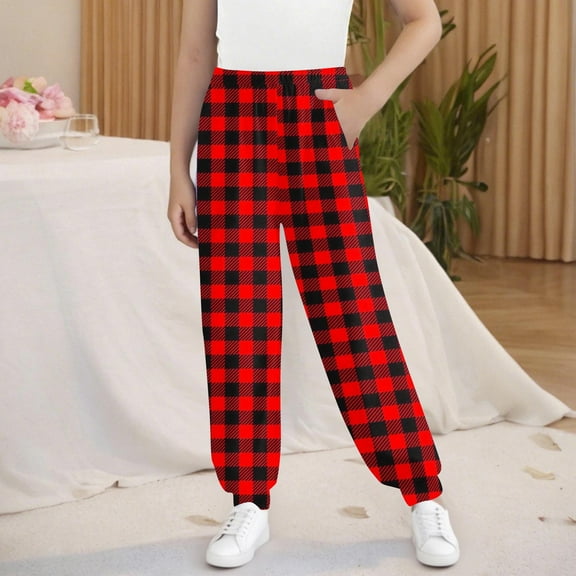 Sentuca Girls Pajama Pants with Pockets Casual Plaid Pants Loungewear Sleepwear for Kids Boys Clothes