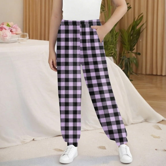 Sentuca Girls Pajama Pants with Pockets Casual Plaid Pants Loungewear Sleepwear for Kids Boys Clothes
