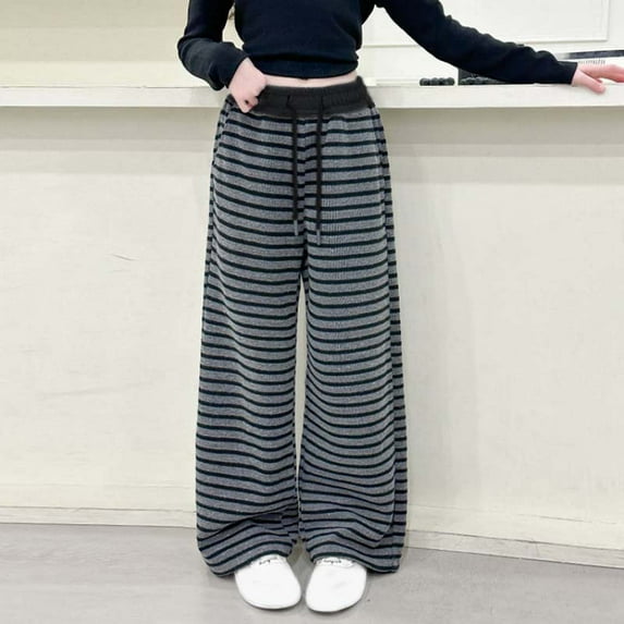 Sentuca Girls Pants Casual Stripe Drawstring Straight-leg Pants Baggy Sweatpants for Kids Clothes