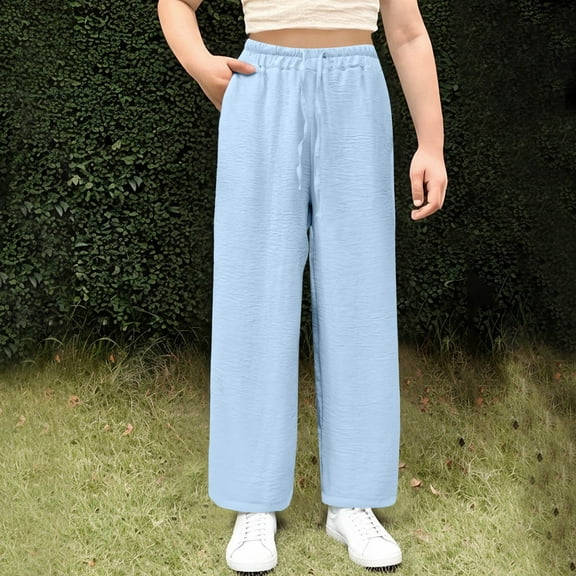 Sentuca Girls Pants Elastic Waist Drawstring Thin Sweatpants Straigh Leg Casual Pants for Kids Clothes