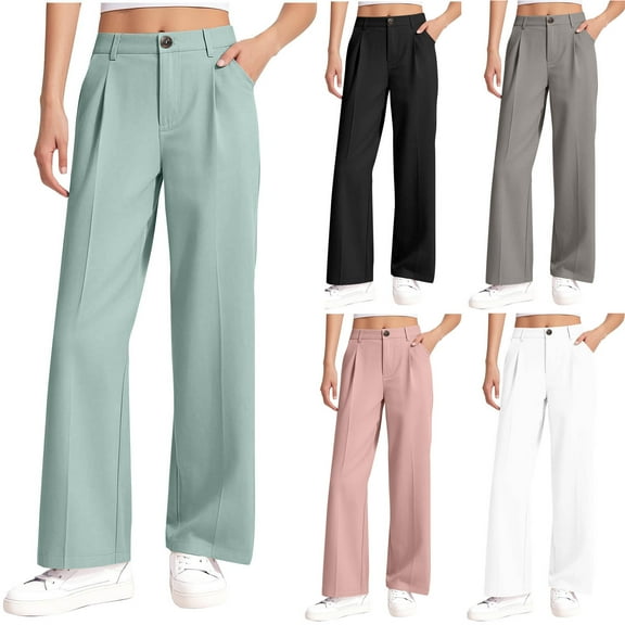 Sentuca Girls Pants School Uniform Slim Straigh Leg Suit Dress Pants Button Elastic Waist with Pockets for Kids Clothes Size 10-11Years