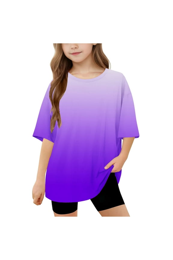 Girls Shirts Casual Crew Neck Gradient Graphic Tees Short Sleeve Tops for Summer Kids Clothes Size 5