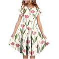 thumbnail image 1 of Sentuca Girls Short Sleeve Dress Summer Casual A-Line Flower Dresses Ruffled Twirl Sundress Size 8-9Years, 1 of 5