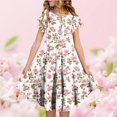thumbnail image 1 of Sentuca Girls Summer Dress Short Sleeve Casual A-Line Flower Dresses Ruffled Twirl Sundress Size 4-5 Years, 1 of 6